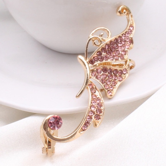 🌺 Rhinestone Butterfly Ear Cuff - Pink 🌺 - Picture 4 of 8